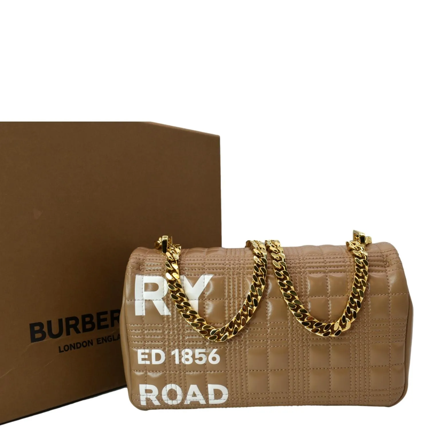 BURBERRY Horseferry Print Lola Small Quilted Leather Shoulder Bag Camel