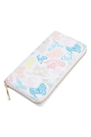 BUTTERFLY PRINT LEATHER ZIPPER WALLET