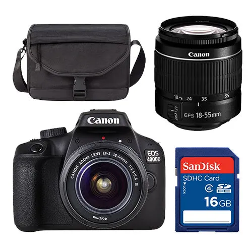 Canon EOS 4000D DSLR Camera   18-55mm f/3.5-5.6 III Lens   16GB SD Card   Shoulder Bag