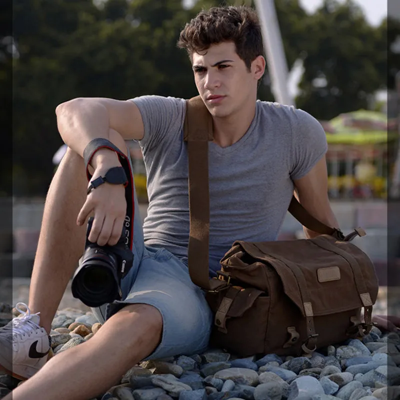 Canvas Camera Messenger Bag with Tripod Holder