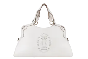 CARTIER MUST MARCELLO HANDBAG WHITE LEATHER WITH STRAPS AND DUST COVER