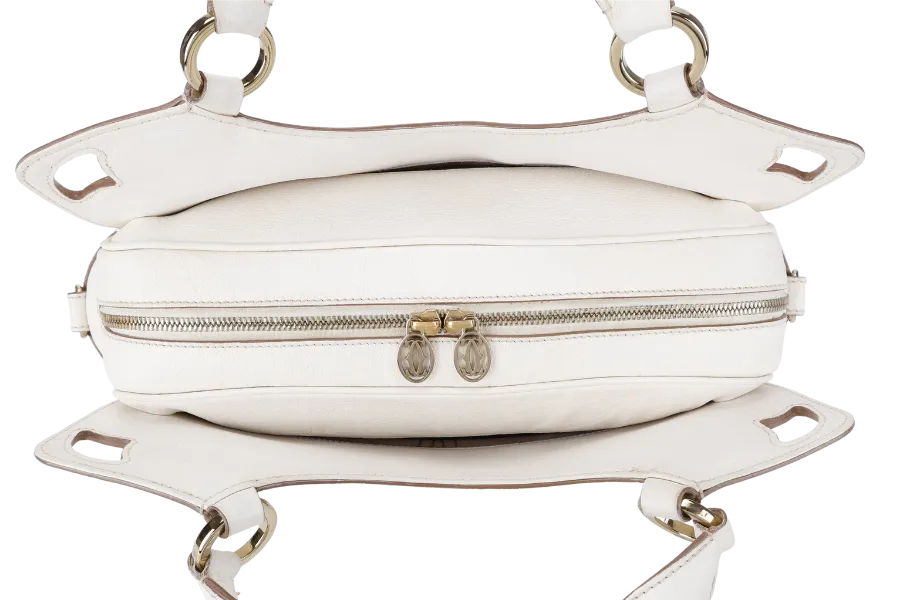 CARTIER MUST MARCELLO HANDBAG WHITE LEATHER WITH STRAPS AND DUST COVER
