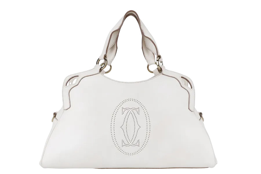 CARTIER MUST MARCELLO HANDBAG WHITE LEATHER WITH STRAPS AND DUST COVER