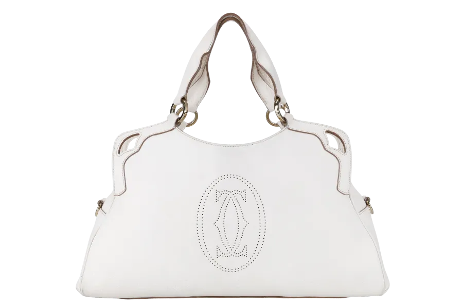 CARTIER MUST MARCELLO HANDBAG WHITE LEATHER WITH STRAPS AND DUST COVER