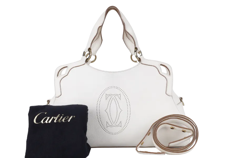 CARTIER MUST MARCELLO HANDBAG WHITE LEATHER WITH STRAPS AND DUST COVER