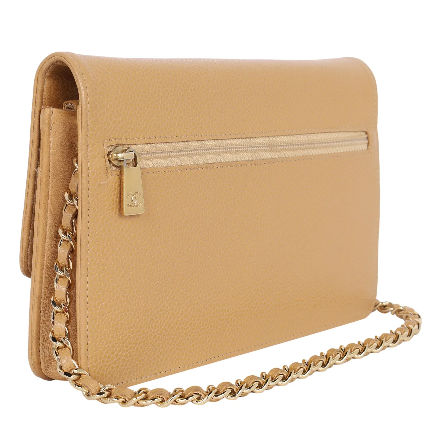 Caviar Leather Mini Wallet On A Chain Quilted Front Flap