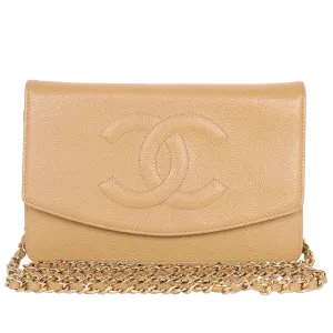 Caviar Leather Mini Wallet On A Chain Quilted Front Flap