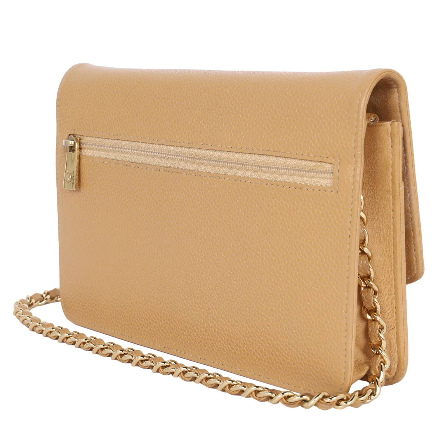 Caviar Leather Mini Wallet On A Chain Quilted Front Flap