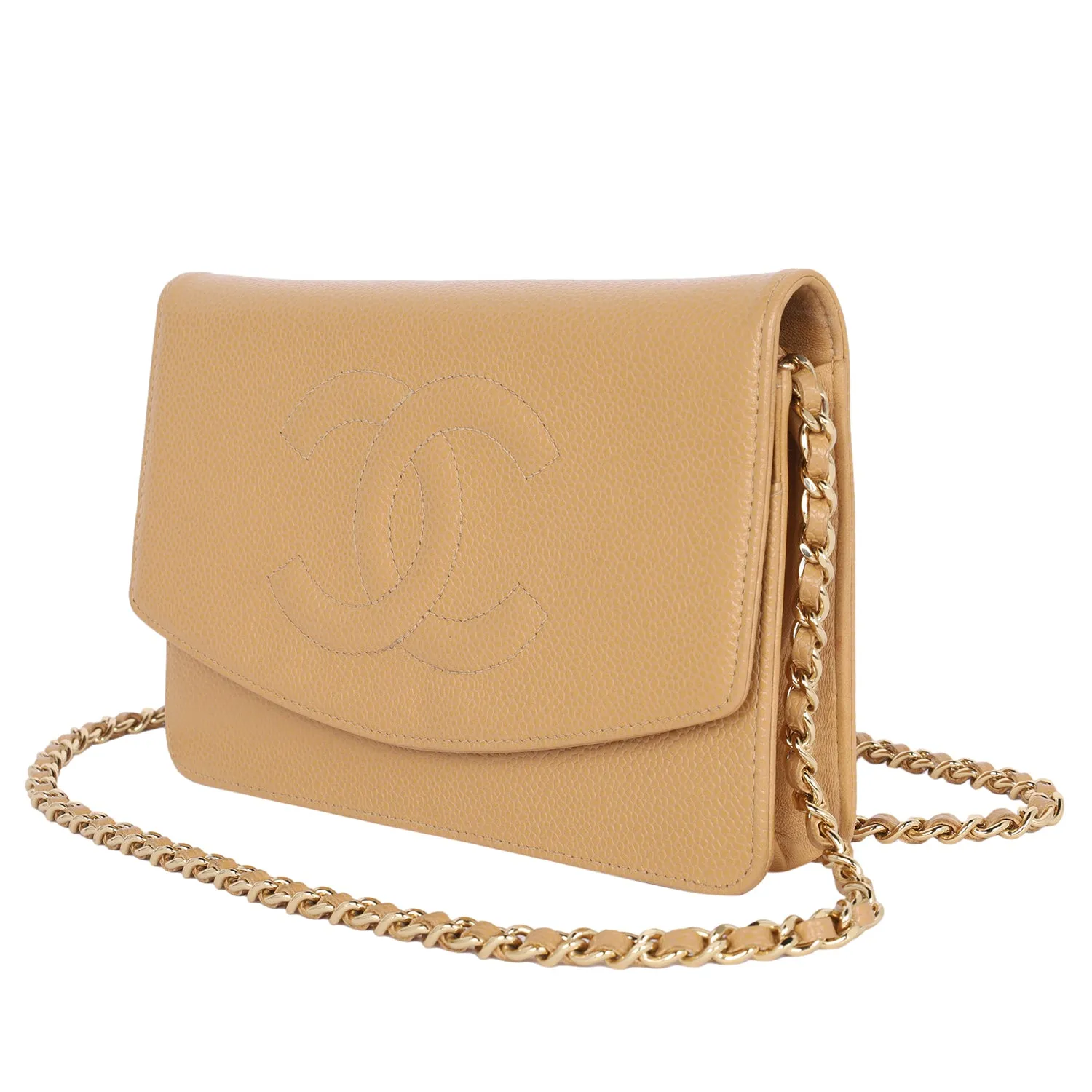 Caviar Leather Mini Wallet On A Chain Quilted Front Flap