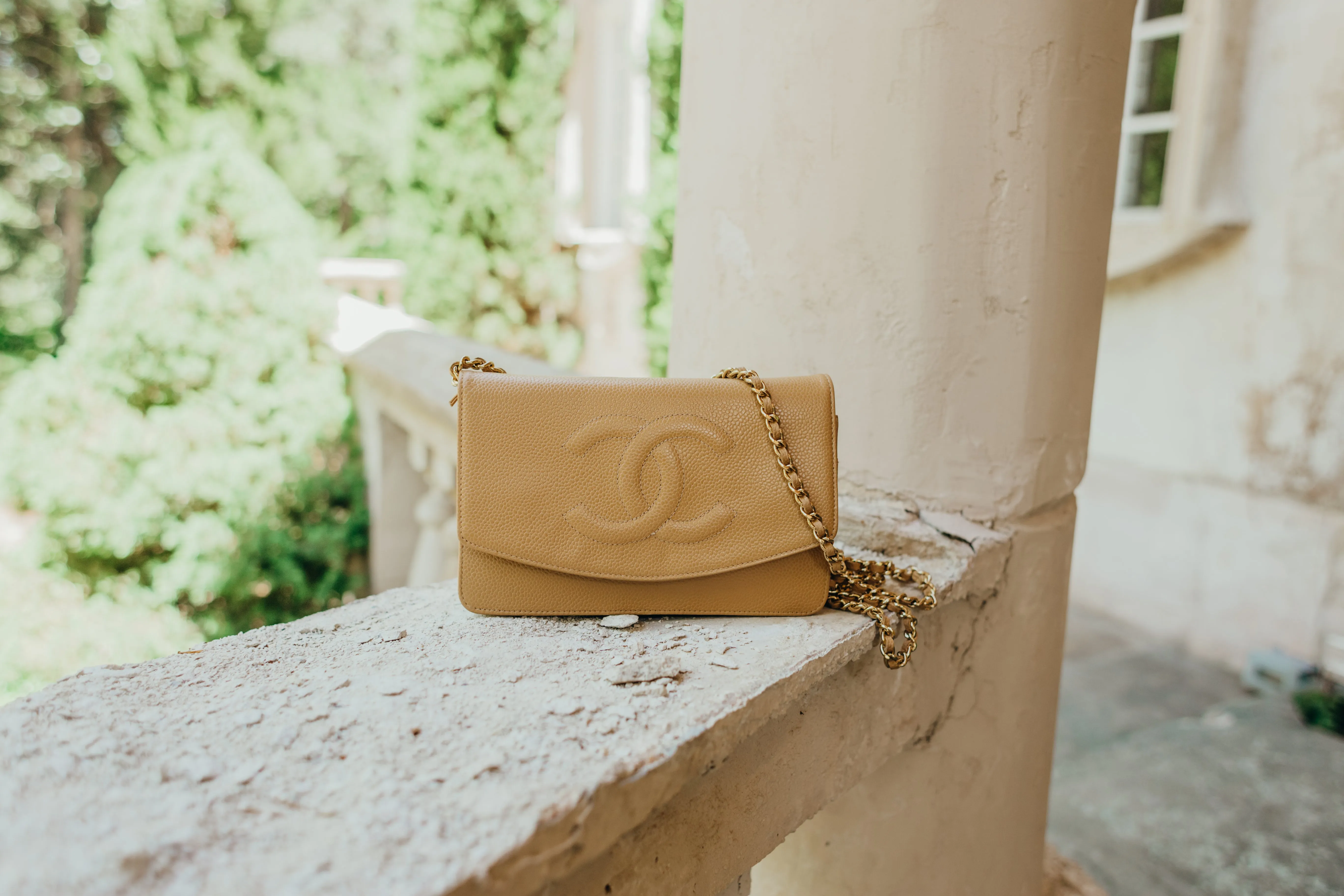 Caviar Leather Mini Wallet On A Chain Quilted Front Flap