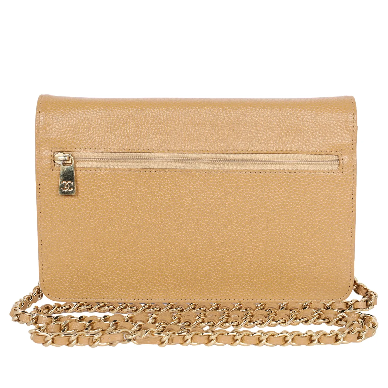 Caviar Leather Mini Wallet On A Chain Quilted Front Flap