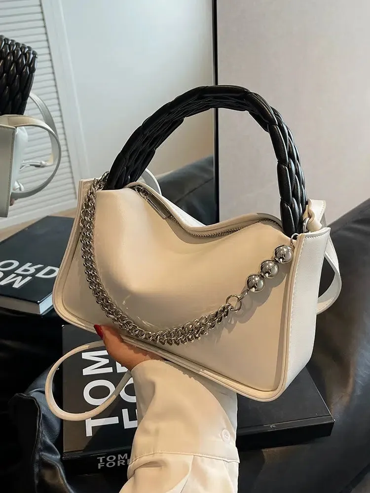Chain Embellished Braided Handle Bag