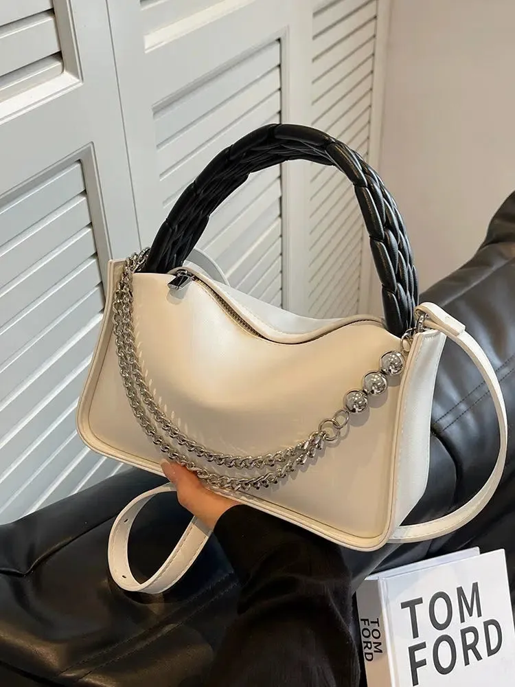 Chain Embellished Braided Handle Bag