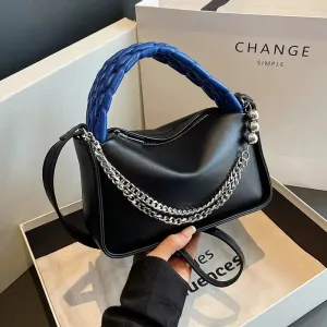 Chain Embellished Braided Handle Bag