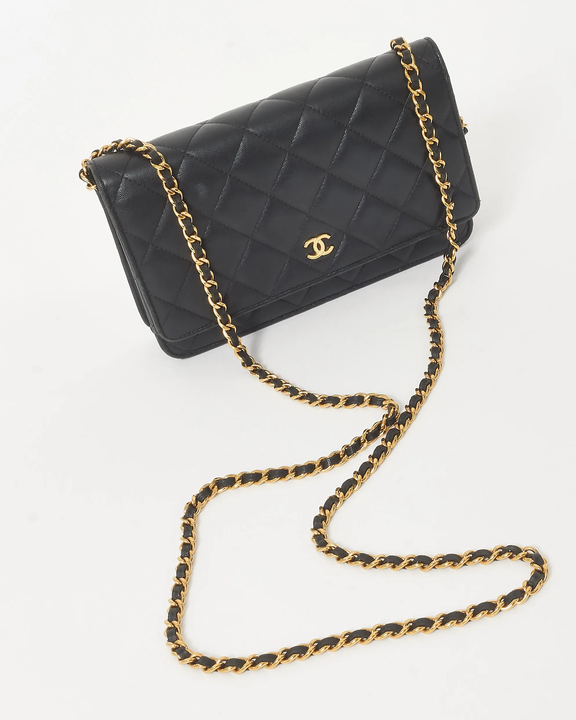 Chanel Black Lambskin Leather GHW Wallet On Chain