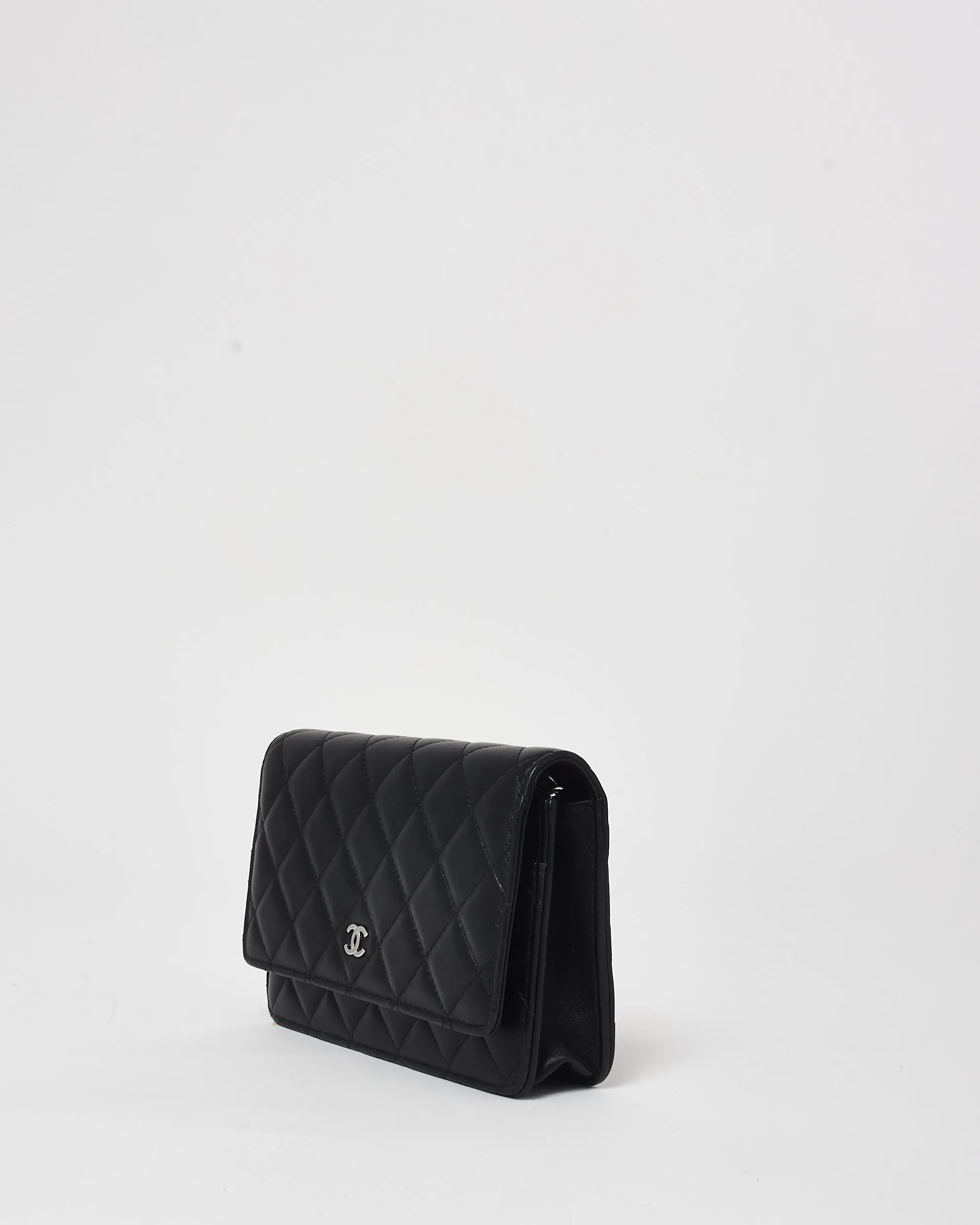 Chanel Black Lambskin Leather Wallet On Chain Bag SHW