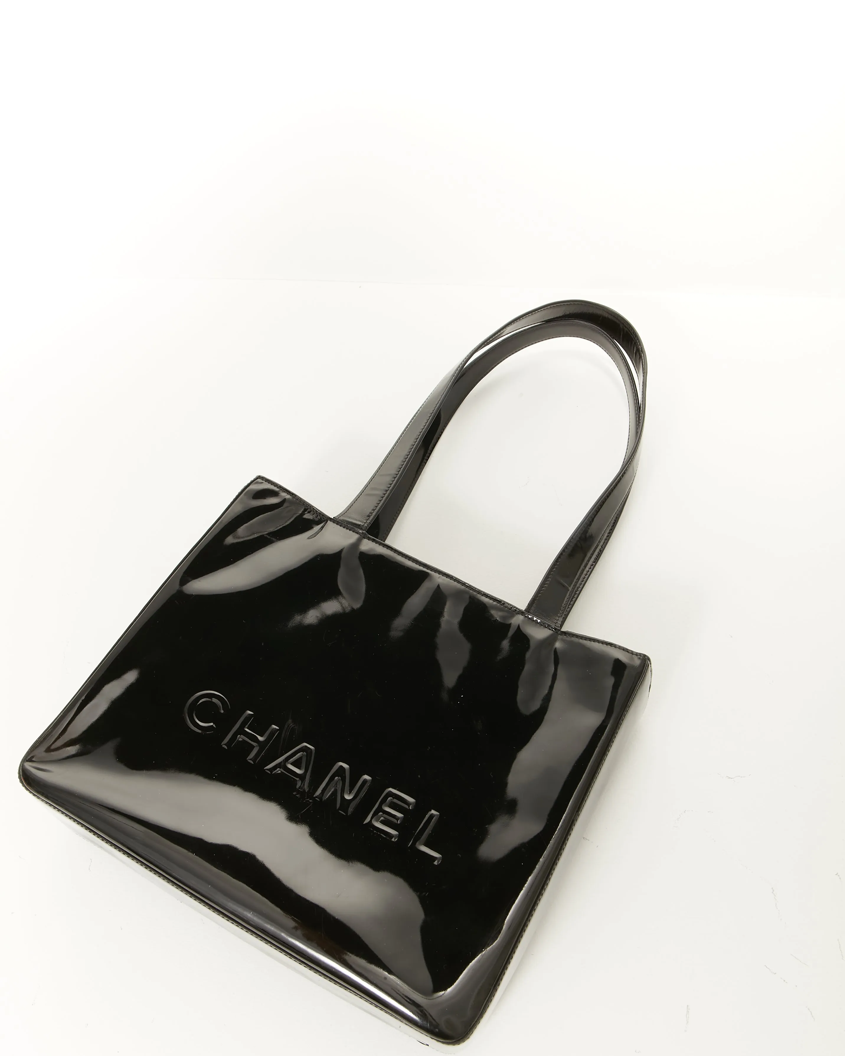 Chanel Black Patent Logo Small Square Shoulder Bag