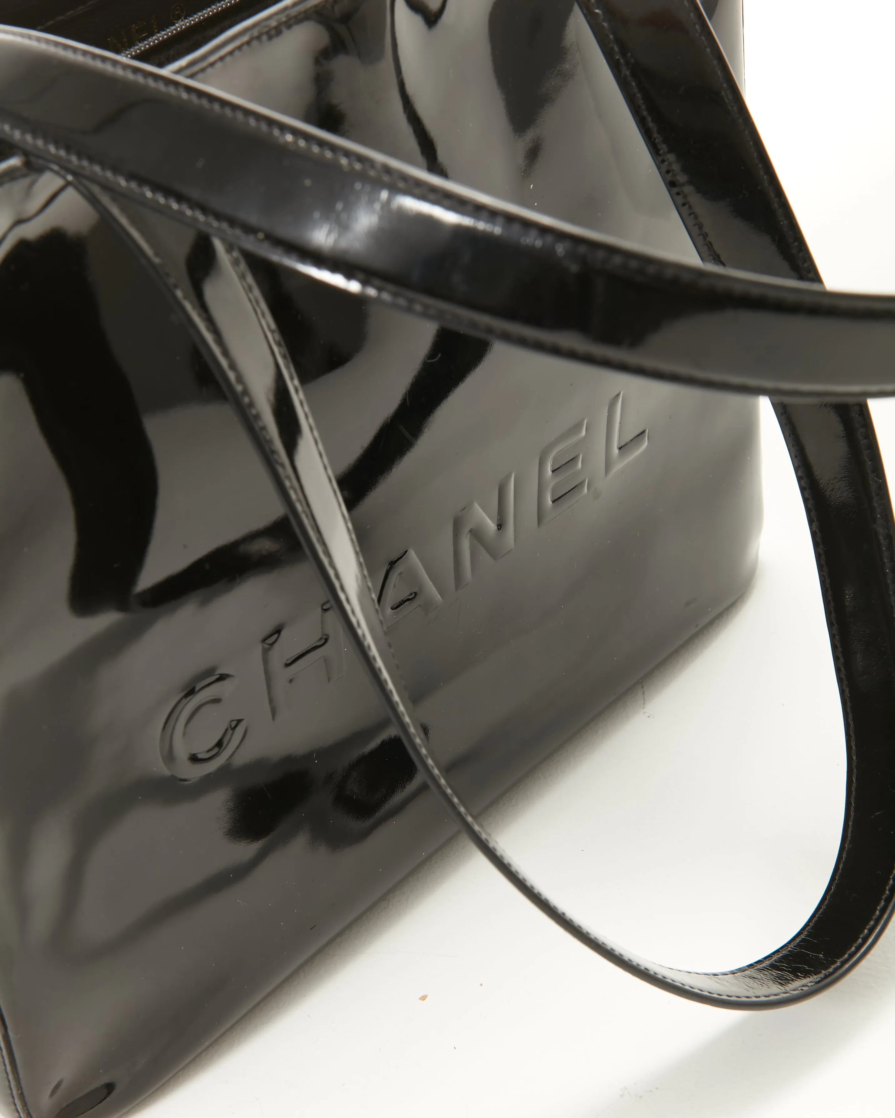 Chanel Black Patent Logo Small Square Shoulder Bag