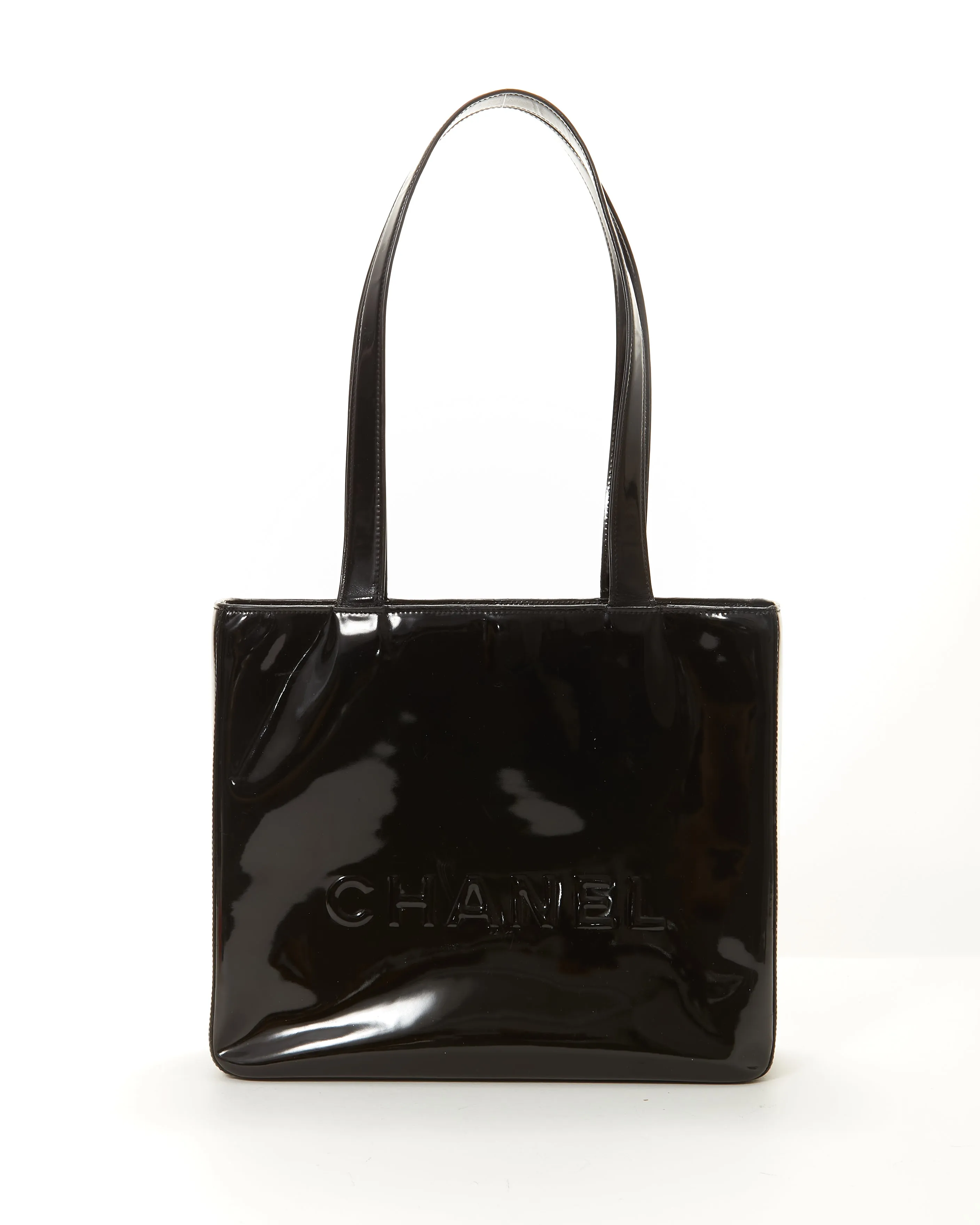 Chanel Black Patent Logo Small Square Shoulder Bag