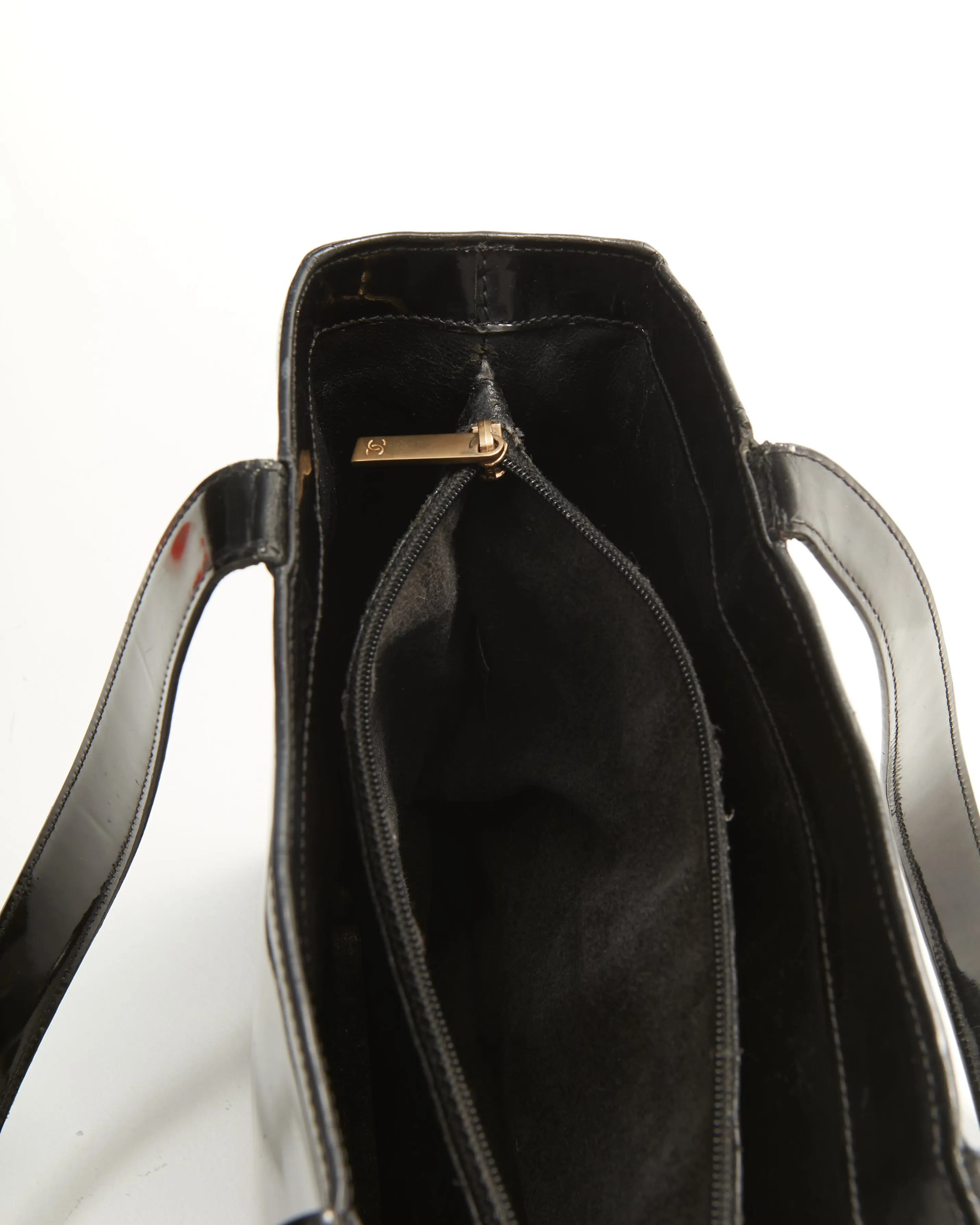 Chanel Black Patent Logo Small Square Shoulder Bag