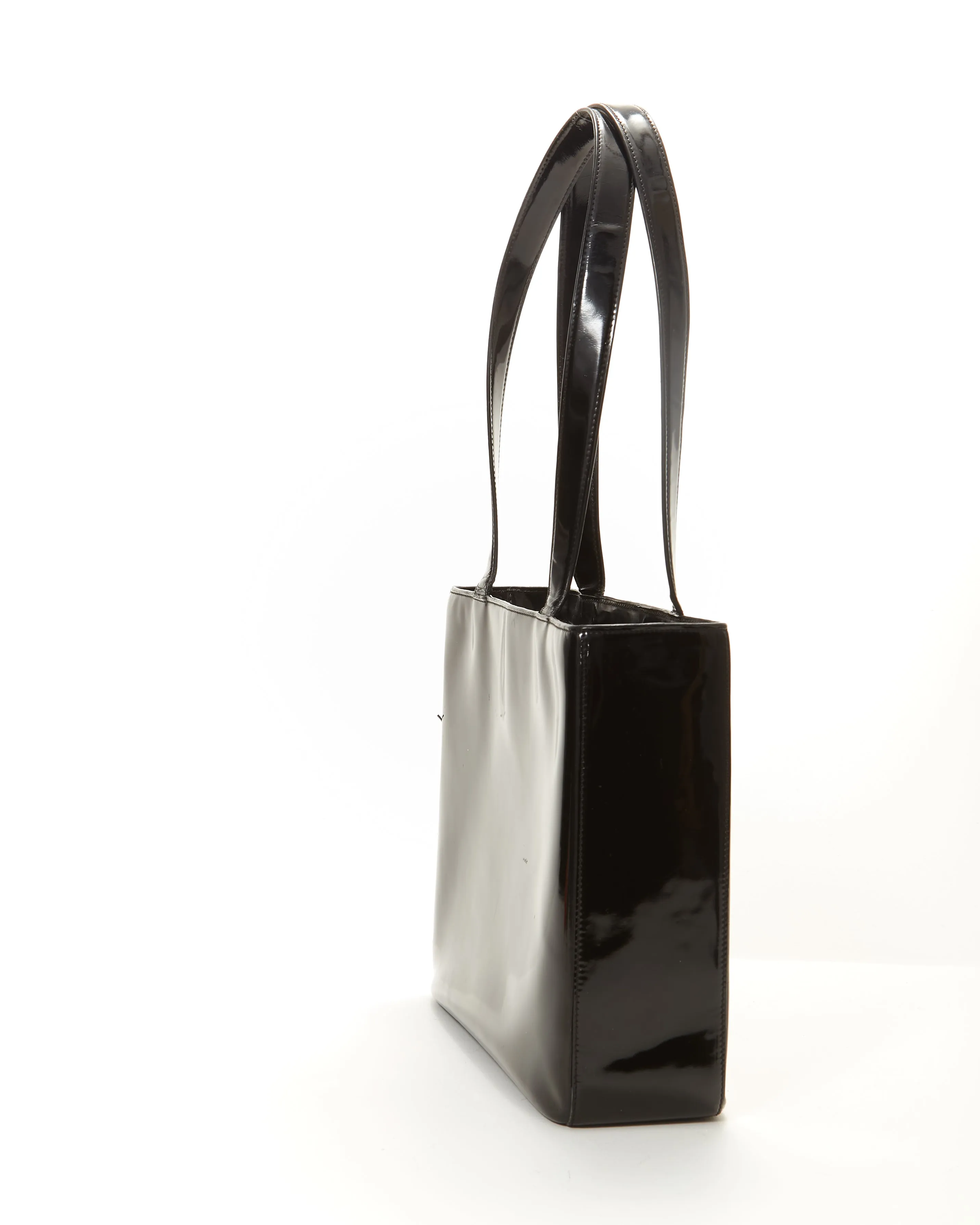 Chanel Black Patent Logo Small Square Shoulder Bag