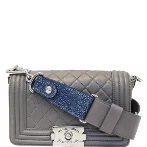 CHANEL Boy Flap with Stingray Lambskin Shoulder Bag Silver