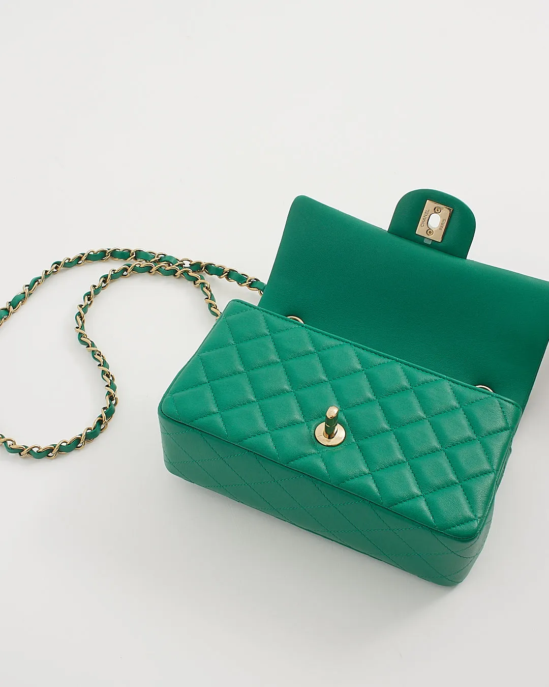 Chanel Emerald Green Lambskin Mini Rectangular Classic Flap Bag