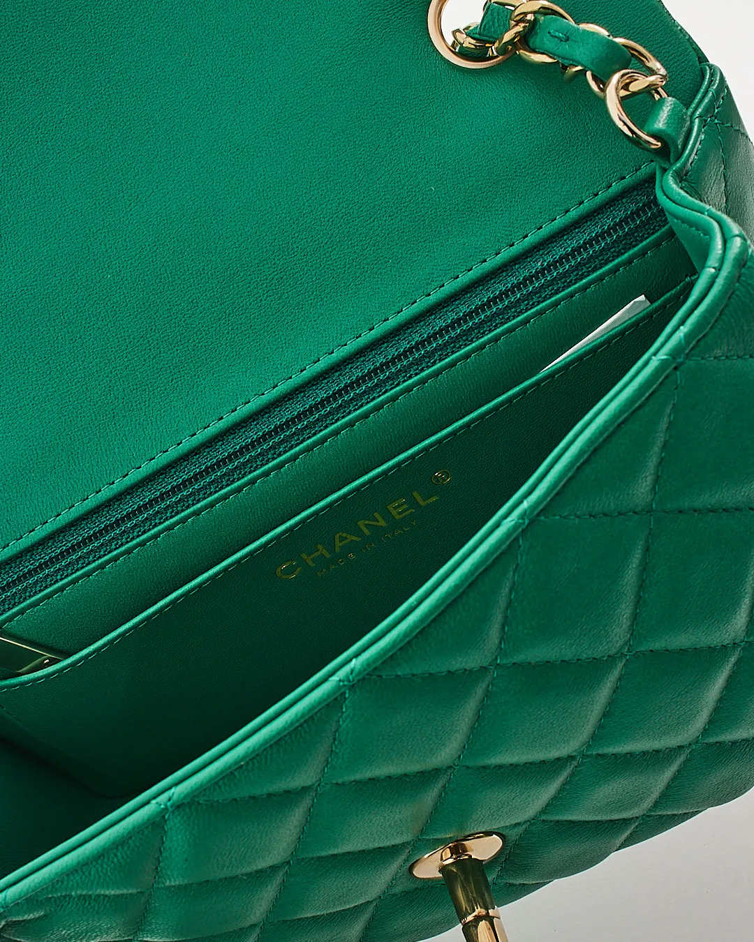 Chanel Emerald Green Lambskin Mini Rectangular Classic Flap Bag