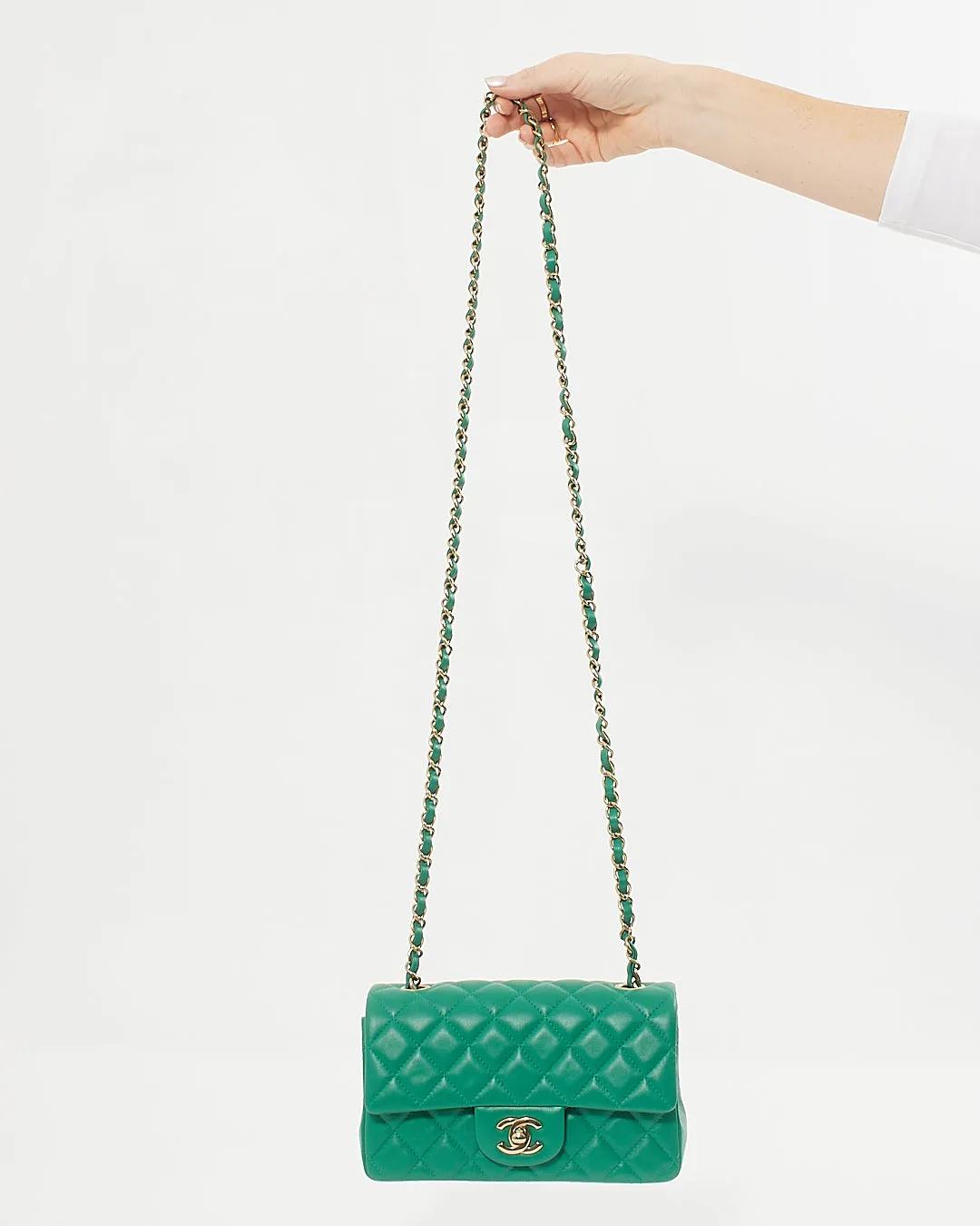 Chanel Emerald Green Lambskin Mini Rectangular Classic Flap Bag