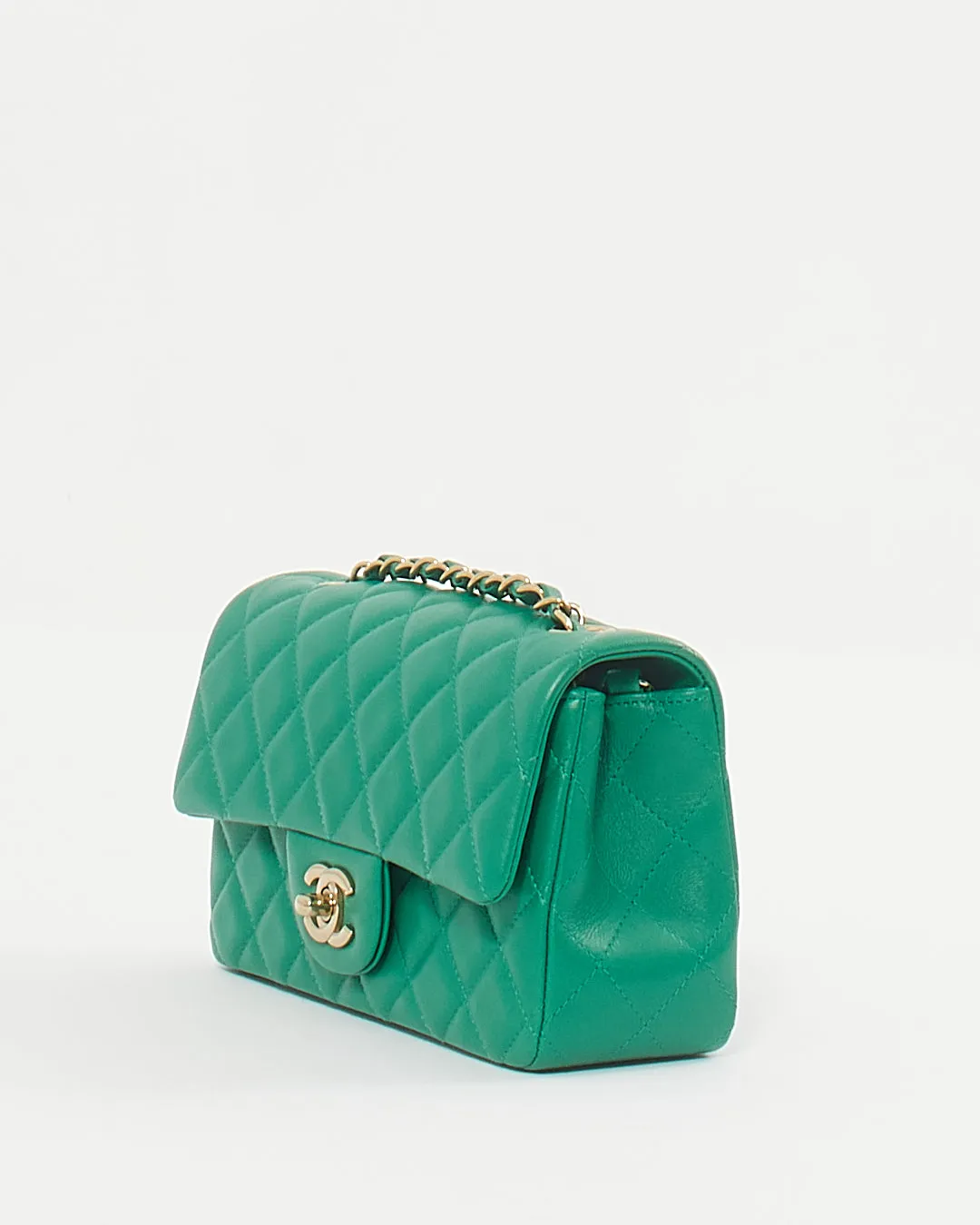 Chanel Emerald Green Lambskin Mini Rectangular Classic Flap Bag