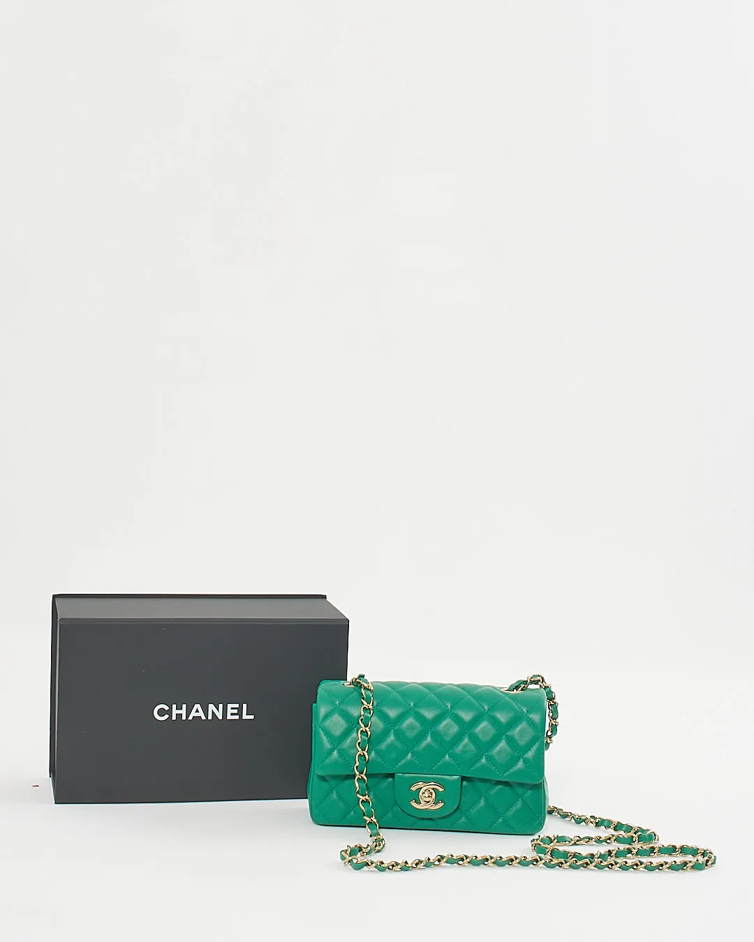 Chanel Emerald Green Lambskin Mini Rectangular Classic Flap Bag