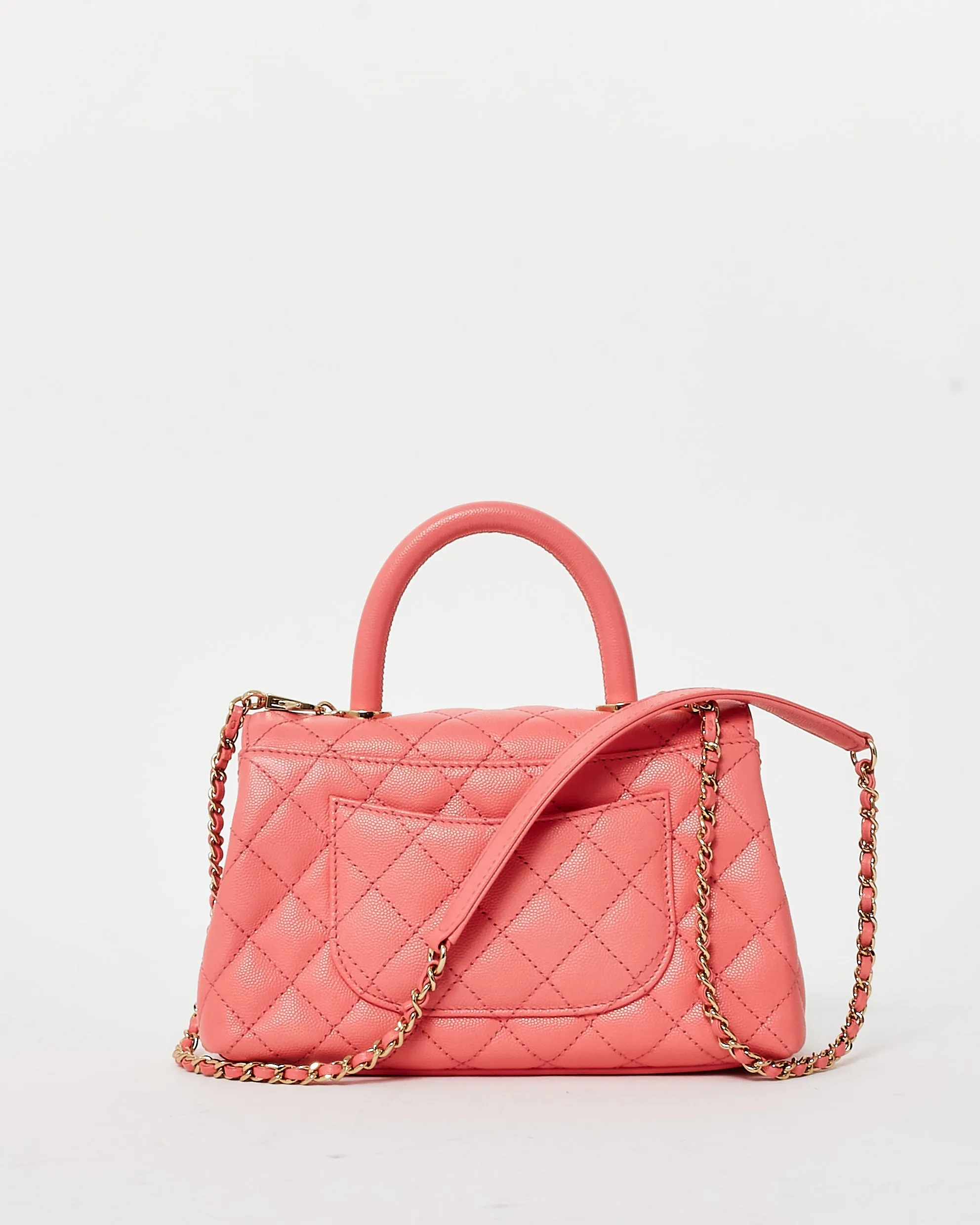 Chanel Salmon Pink Caviar Leather Small Coco Top Handle Bag