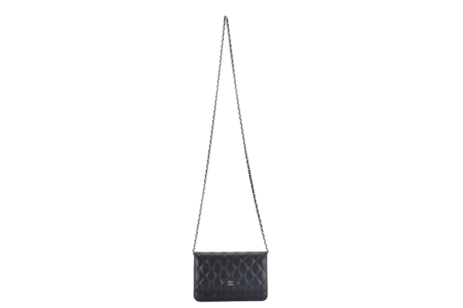 CHANEL WALLET ON CHAIN (JT7Xxxxx) BLACK CAVIAR LEATHER GOLD HARDWARE WITH DUST COVER AND BOX