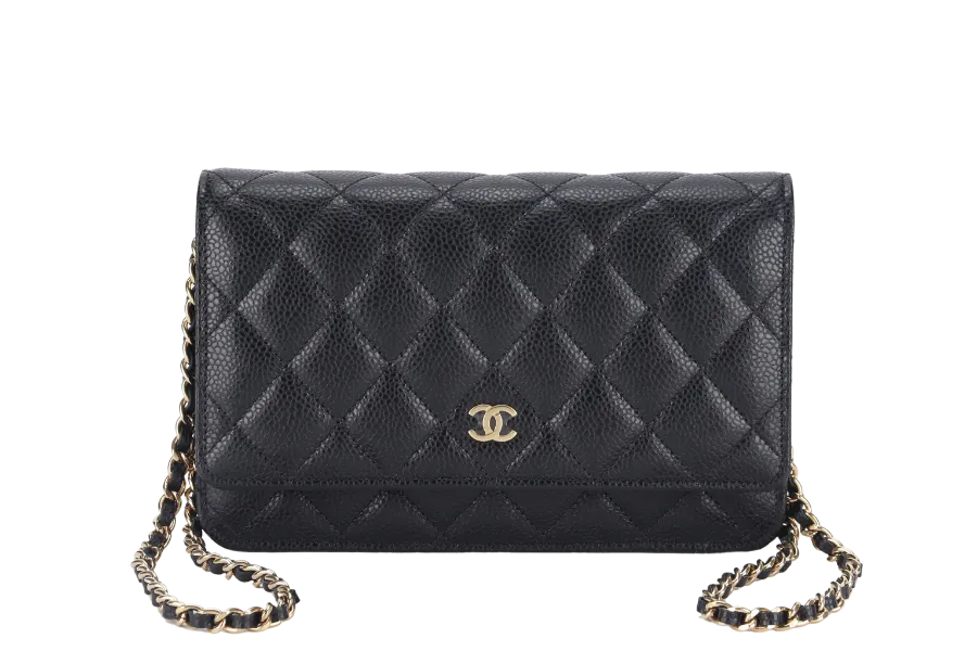CHANEL WALLET ON CHAIN (JT7Xxxxx) BLACK CAVIAR LEATHER GOLD HARDWARE WITH DUST COVER AND BOX