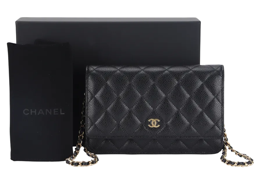 CHANEL WALLET ON CHAIN (JT7Xxxxx) BLACK CAVIAR LEATHER GOLD HARDWARE WITH DUST COVER AND BOX