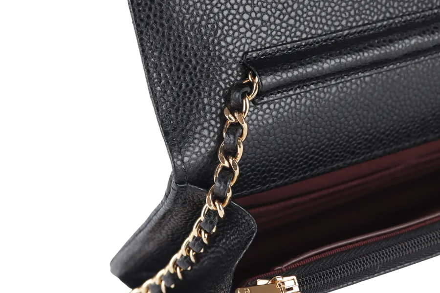 CHANEL WALLET ON CHAIN (JT7Xxxxx) BLACK CAVIAR LEATHER GOLD HARDWARE WITH DUST COVER AND BOX