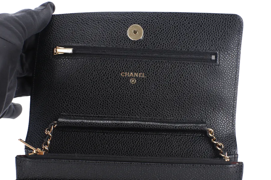 CHANEL WALLET ON CHAIN (JT7Xxxxx) BLACK CAVIAR LEATHER GOLD HARDWARE WITH DUST COVER AND BOX