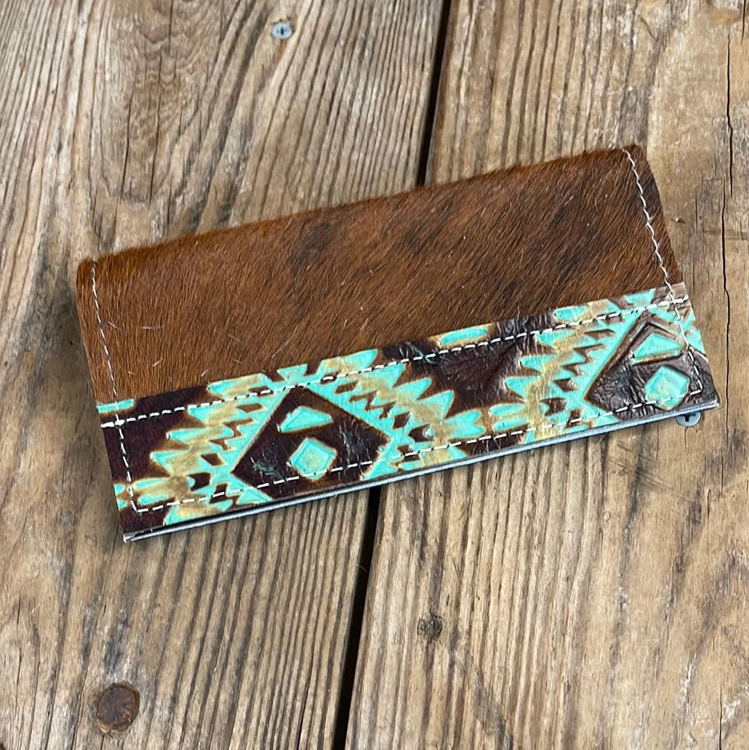 Checkbook Cover - Red Brindle w/ Turquoise Aztec