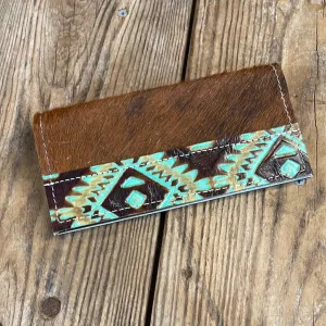 Checkbook Cover - Red Brindle w/ Turquoise Aztec