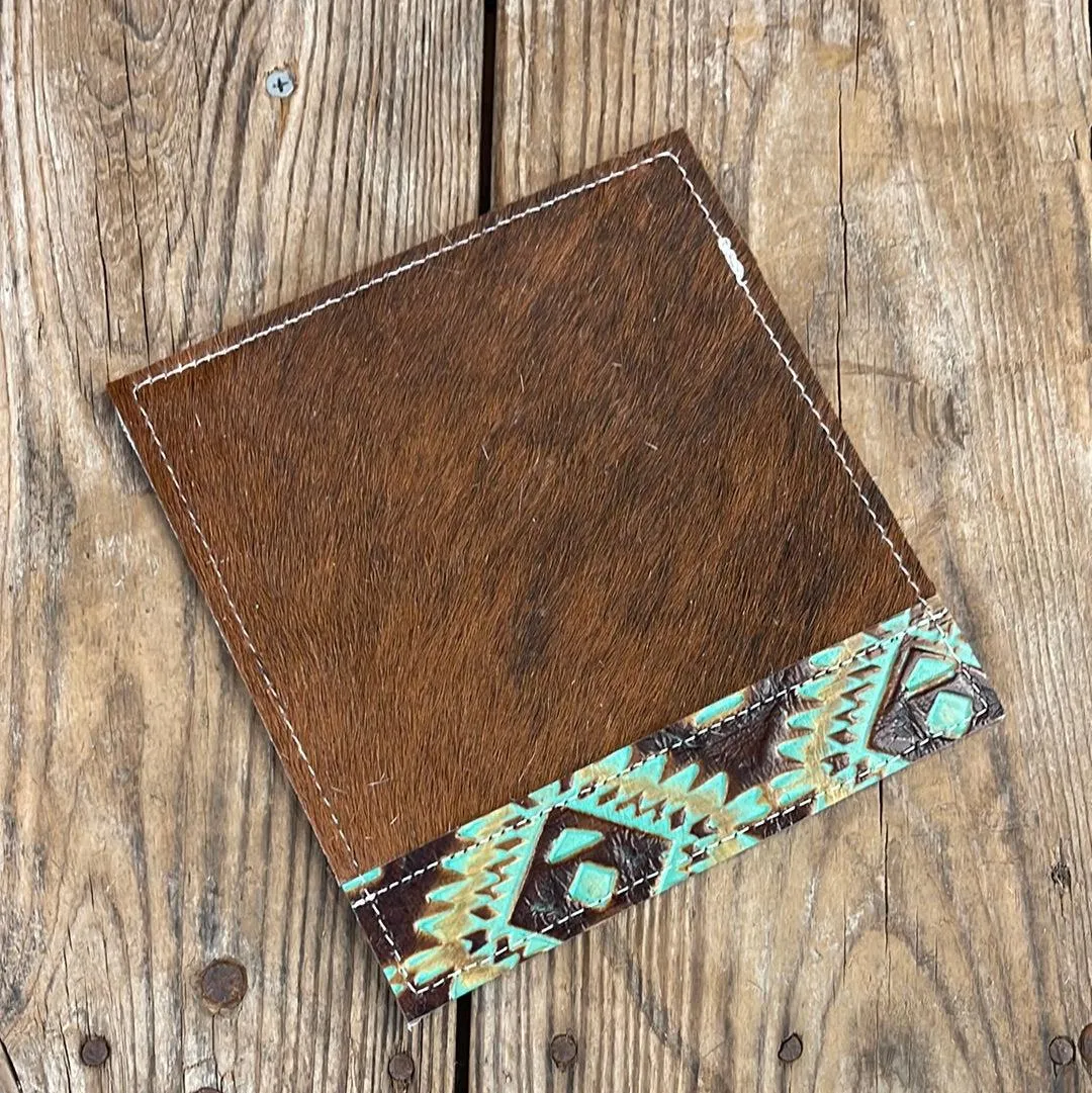 Checkbook Cover - Red Brindle w/ Turquoise Aztec
