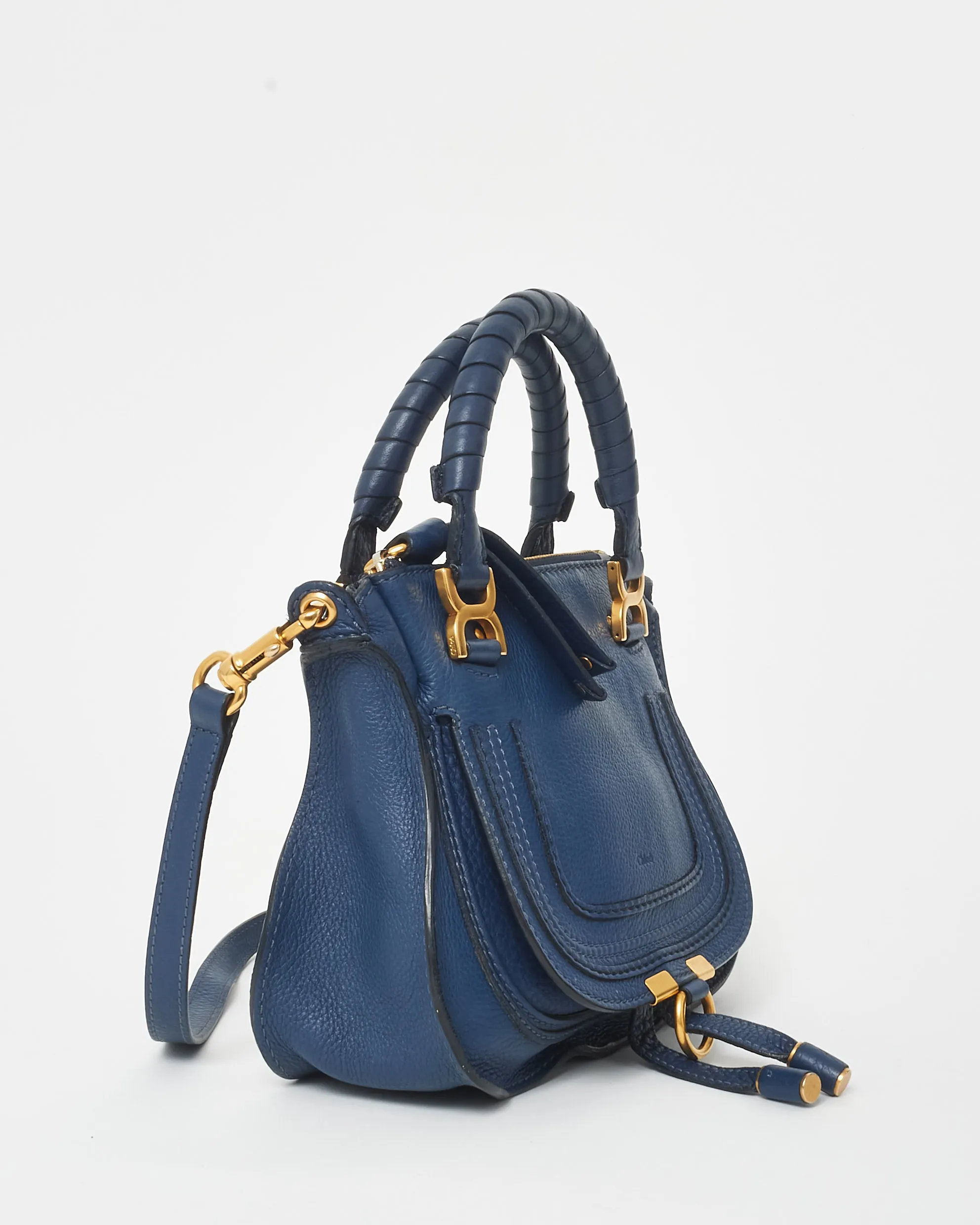 Chloé Navy Leather Mini Marcie Bag W/ Strap