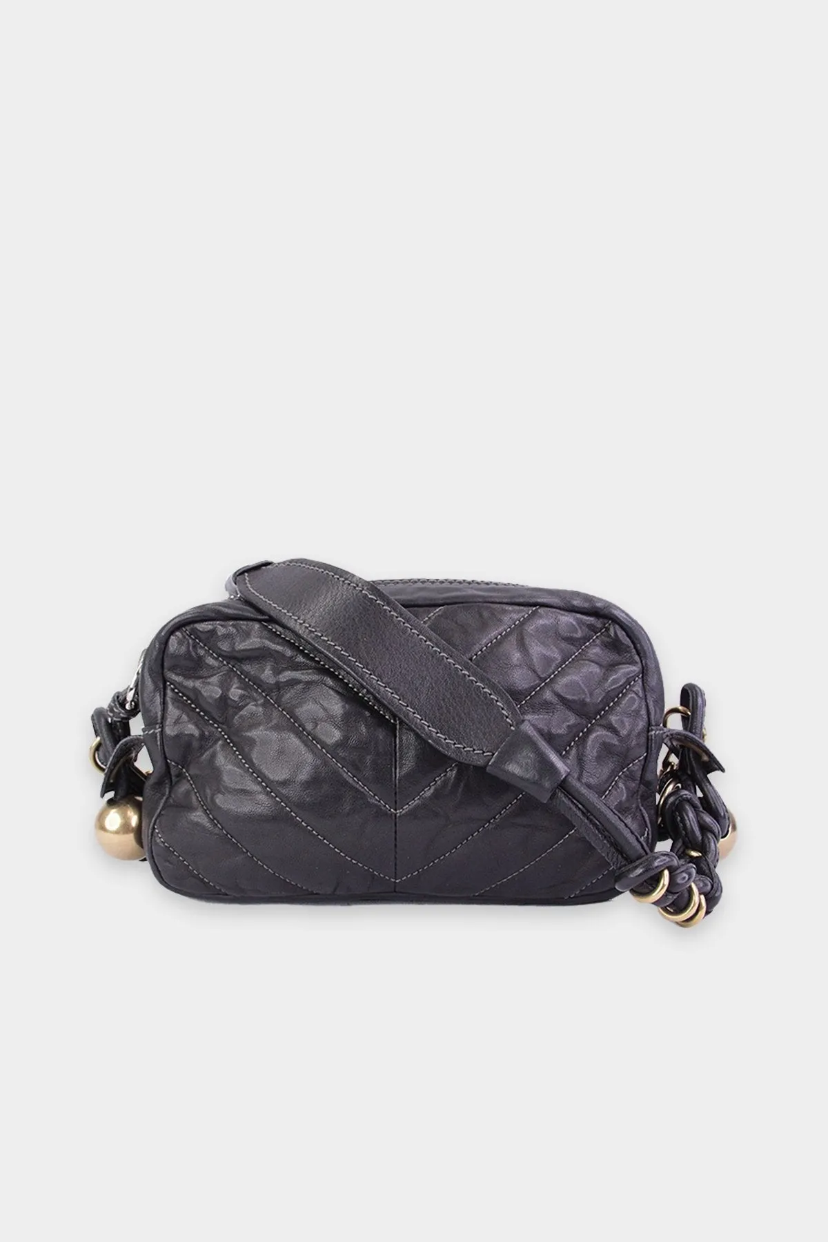 Chloe Black Leather Shoulder Handbag with Gold Details