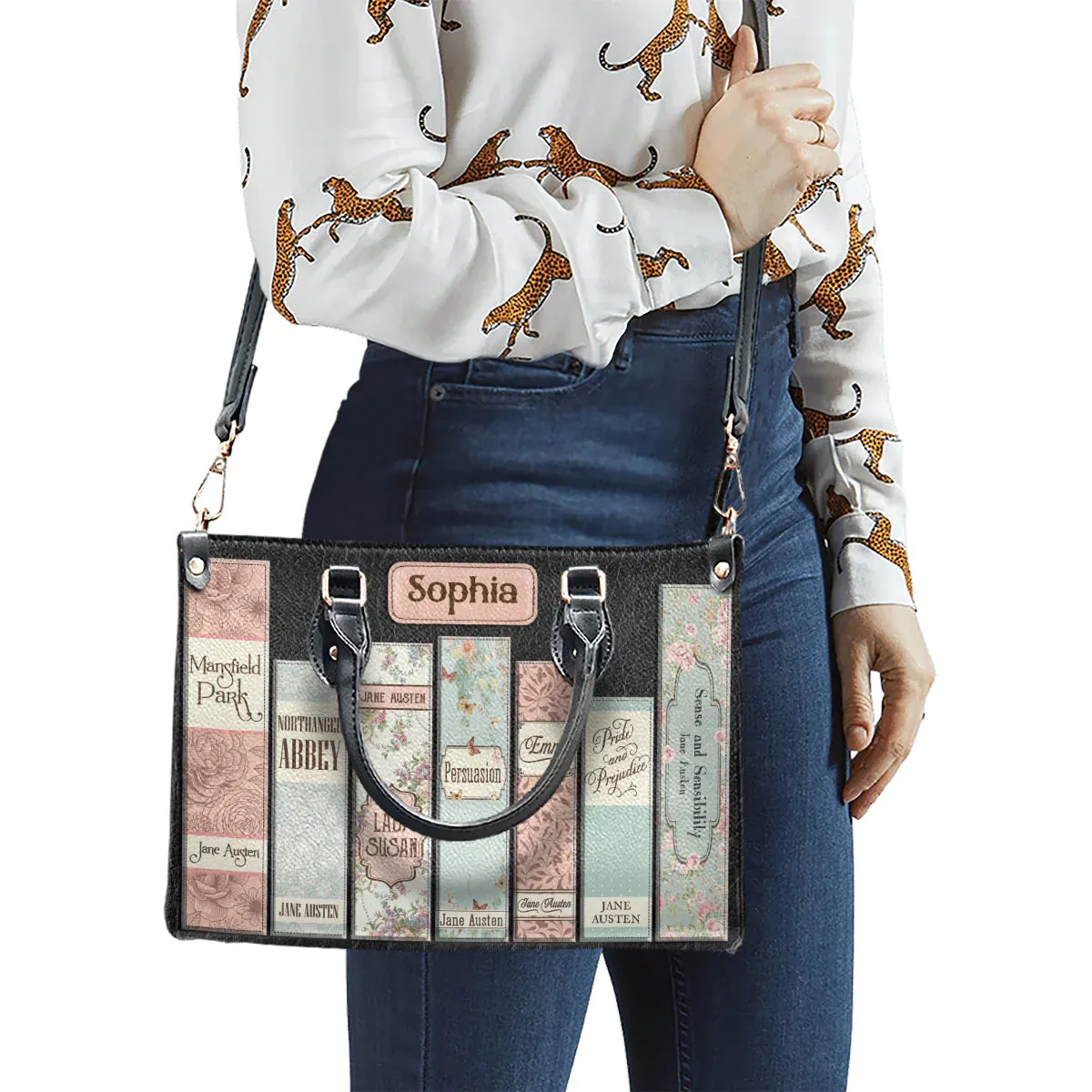 Christianartbag Novel Bags, Personalized Leather Handbags for Literary Enthusiasts, Jane Austen Books Leather Handbag, CABHN03281223.