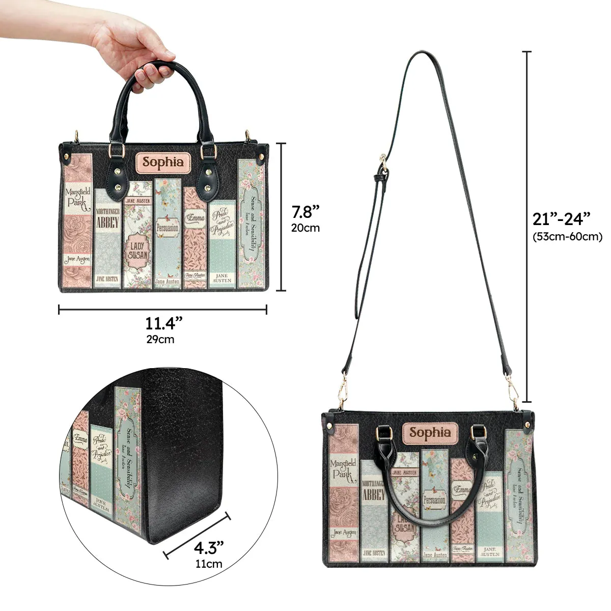 Christianartbag Novel Bags, Personalized Leather Handbags for Literary Enthusiasts, Jane Austen Books Leather Handbag, CABHN03281223.