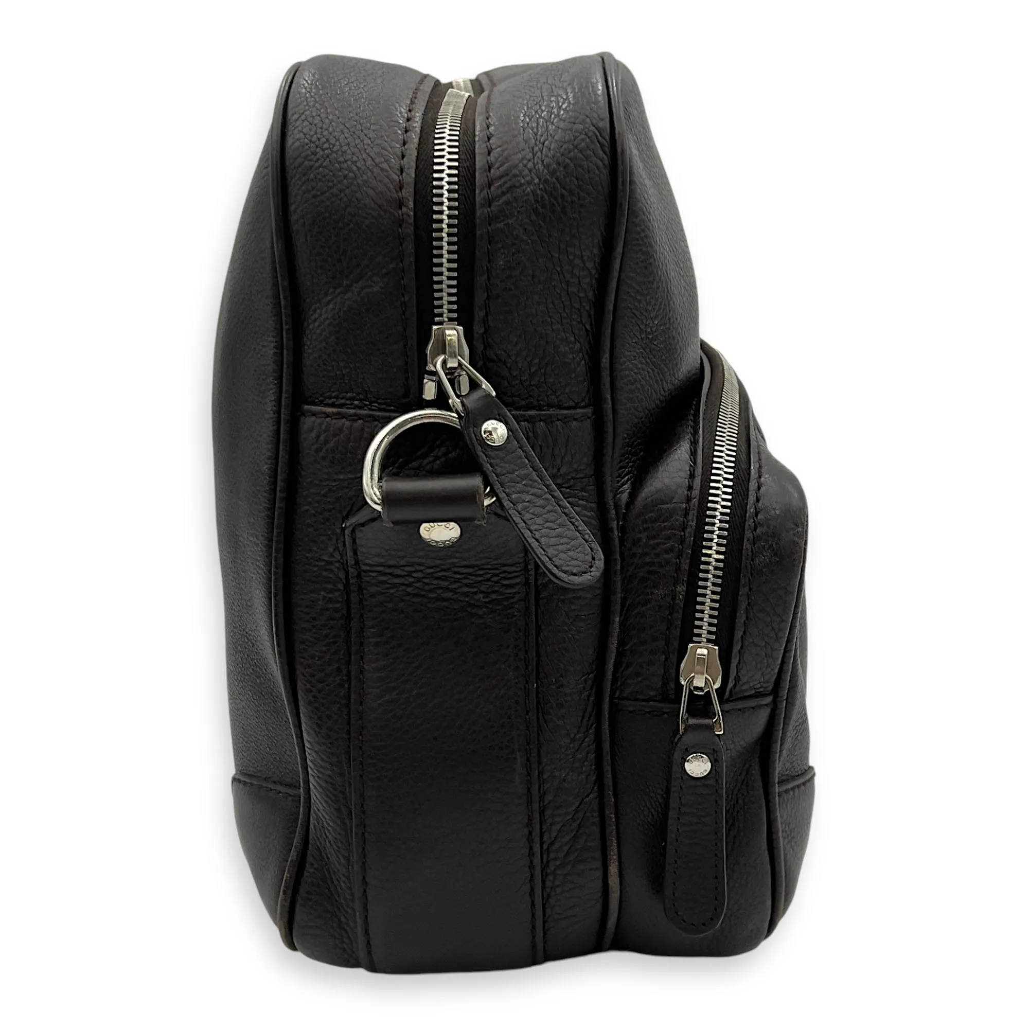 Classic Brown Messenger in Calfskin, Silver hardware