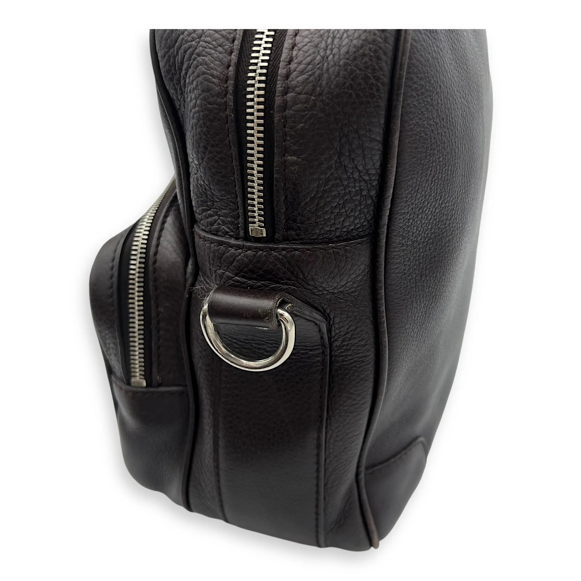 Classic Brown Messenger in Calfskin, Silver hardware