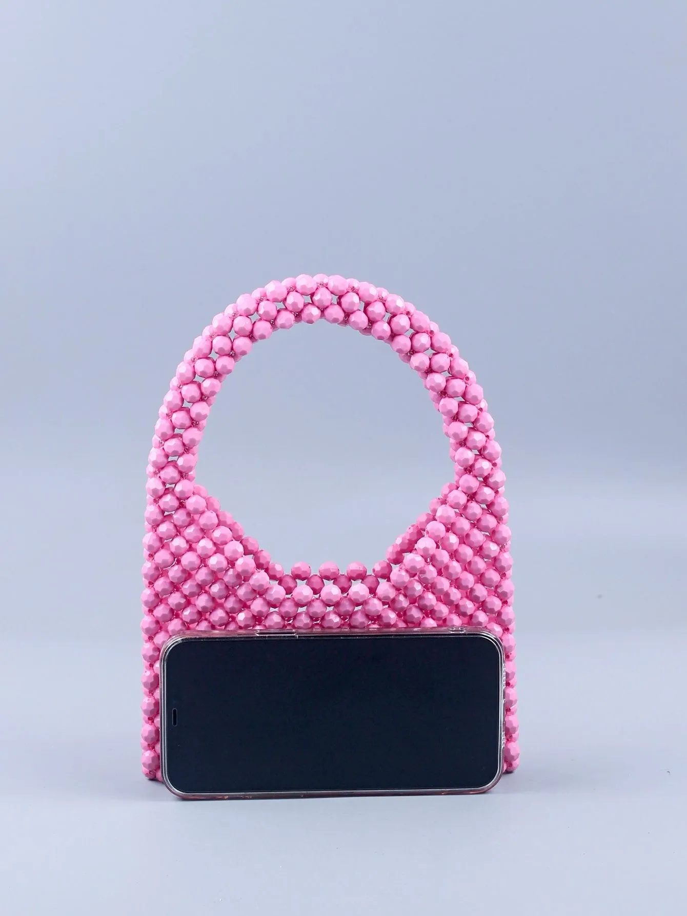 CM-BGS795132 Women Trendy Seoul Style Mini Beaded Design Satchel Bag - Pink