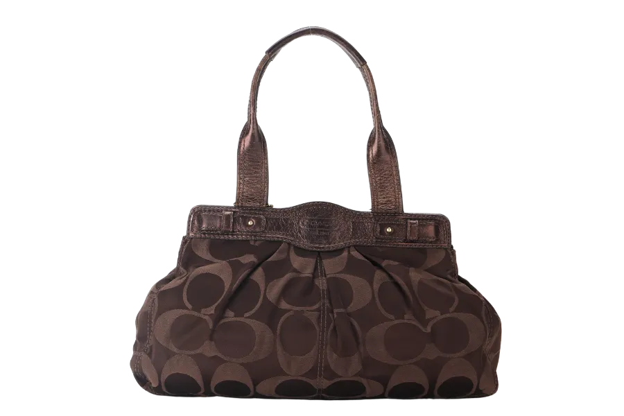 COACH SIGNATURE SATIN GARNET SATCHEL (G1089-F 13906) BROWN GOLD HARDWARE NO DUST COVER
