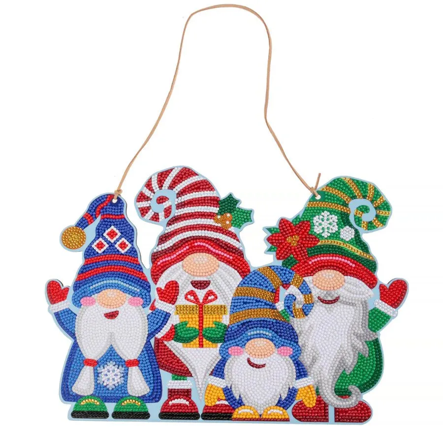 Crystal Art Wooden Hanging Decoration: Gnomes