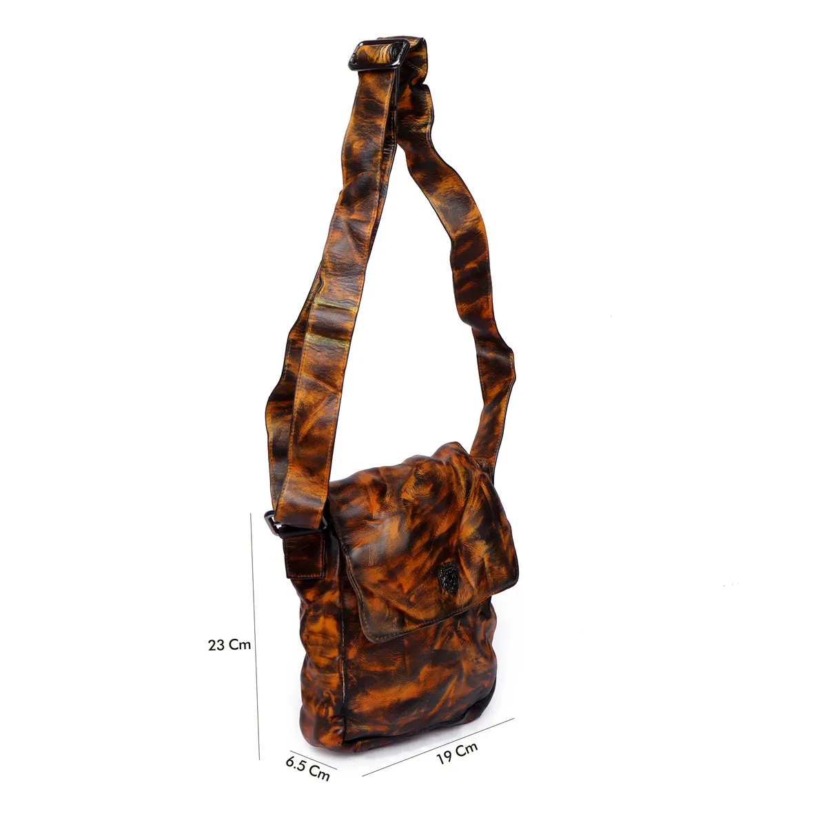 Dark Brown Inverted Patina Finish Textured Leather Flapover Crossbody Bag by Brune & Bareskin